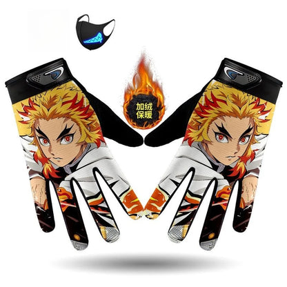 Demons Slayers Tanjiro Kamado Children's Warm Plus Velvet Ski Five-finger Gloves Men and Women Winter Cartoon Nezuko Gloves