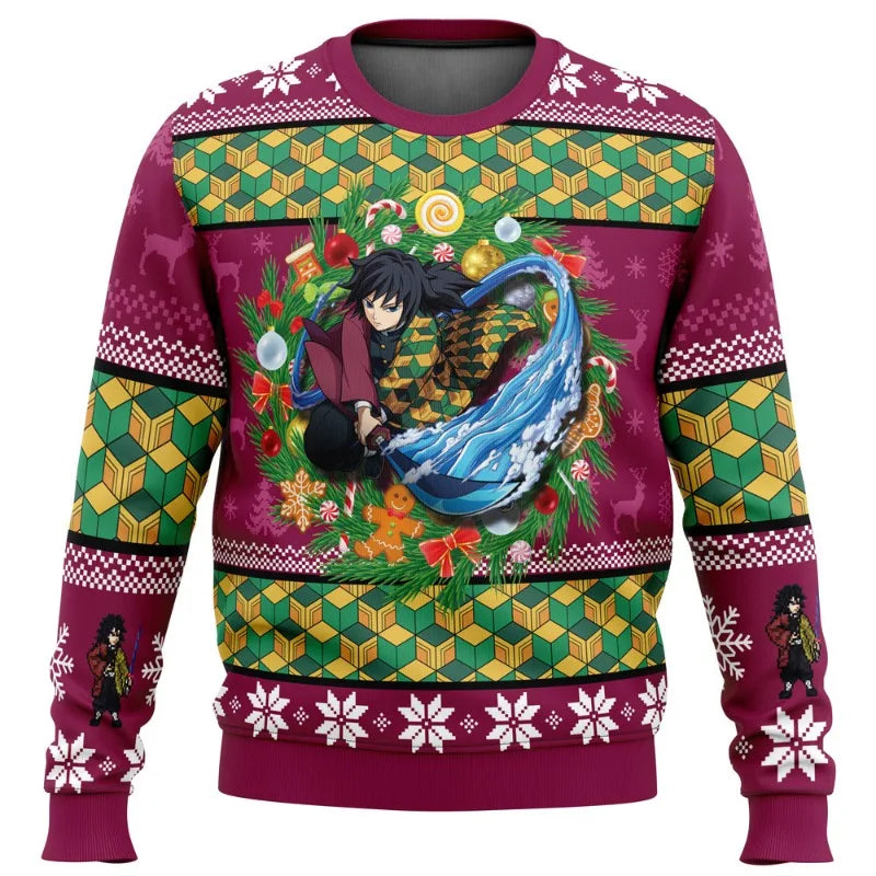 Demon Slayers Winter Christmas Series Blade Round Neck Hoodie Printed Imitation Sweater Knitted Daily Necessities