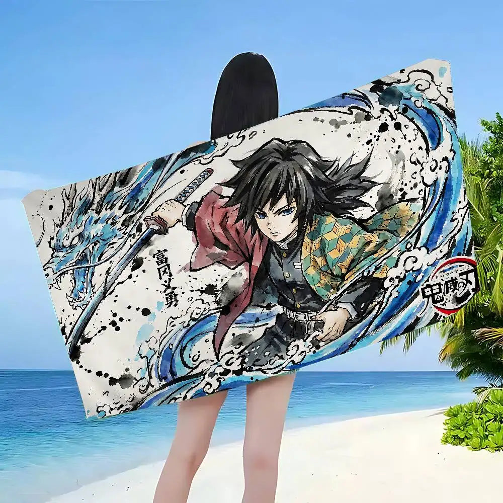 Anime D-DemonS Slayer Microfiber Blanket Quick Drying Beach Towels Oversized Printing Super Absorbent Pool Towel Blanket