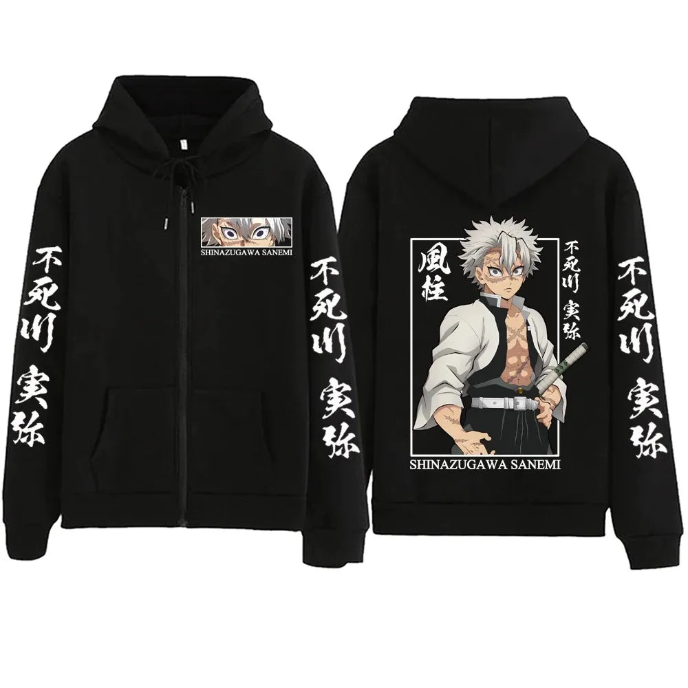 New Hot Anime Demon Slayer Shinazugawa Sanemi Zipper Hoodie Harajuku Pullover Tops Streetwear Sweatshirt
