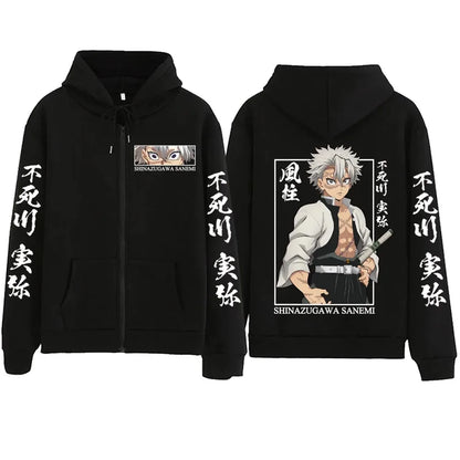 New Hot Anime Demon Slayer Shinazugawa Sanemi Zipper Hoodie Harajuku Pullover Tops Streetwear Sweatshirt