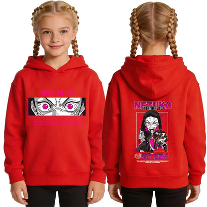 Demon Slayer Nezuko Anime Print Hoodie for Girls Casual Pullover Sweatshirt Soft Breathable Loose Fit Spring Fall Youth Top