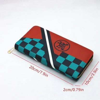 Demon Slayer Anime Long Wallet Color Block Design Kamado Tanjiro Kochou Shinobu Tomioka Giyuu PU Leather Purse