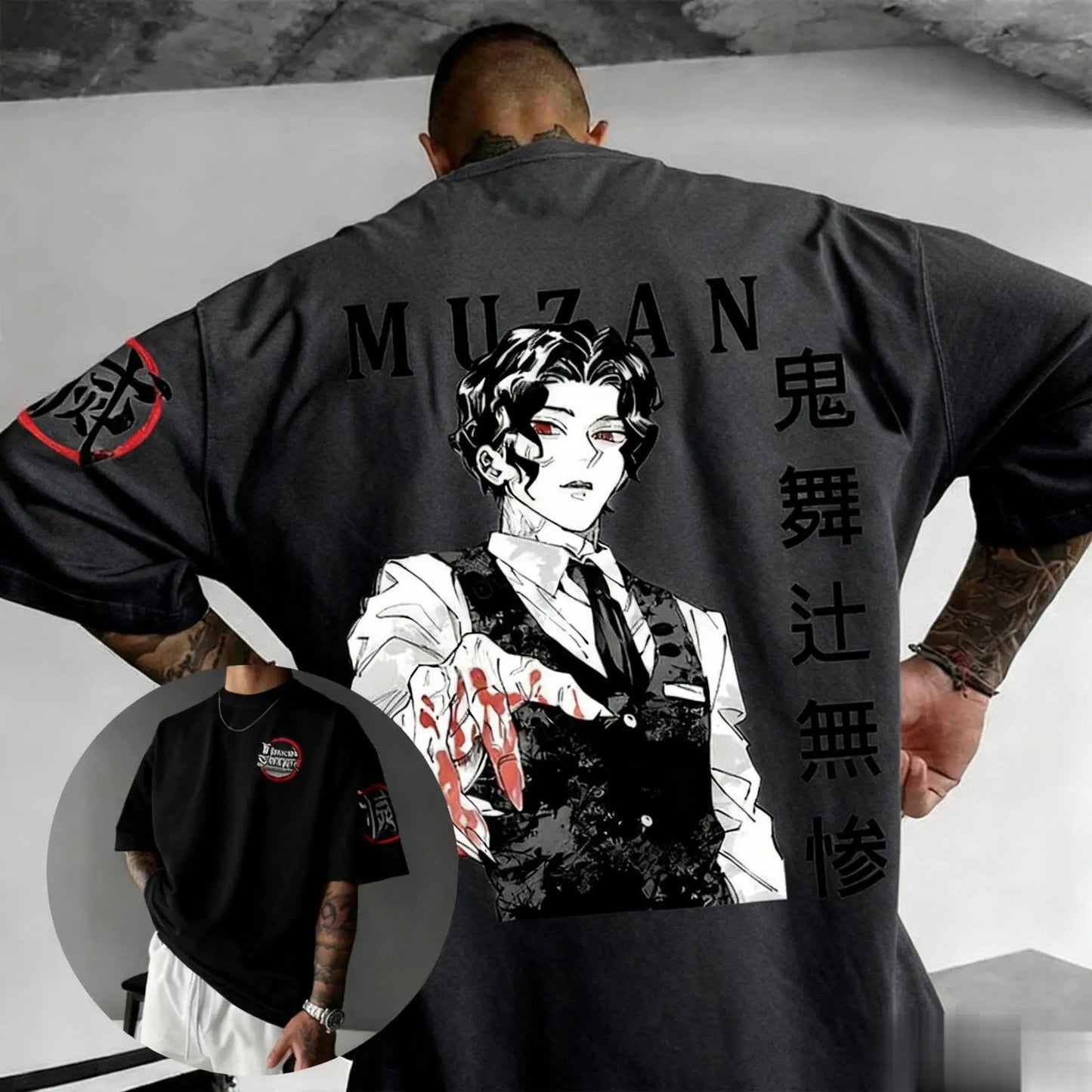 Muzan Demon Slayer Anime Printed T-shirt Men's and Women's T-shirt Men's Top Sports T-shirt Men's T-shirt Summer Tee 2026 New