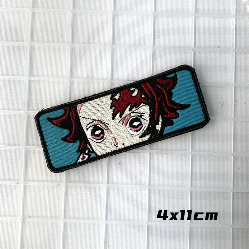 Japanese Anime Character Morale Badge Zaomen Tanjiro Embroidered Hook and Loop Patches Tactical Backpack Decoration Sticker