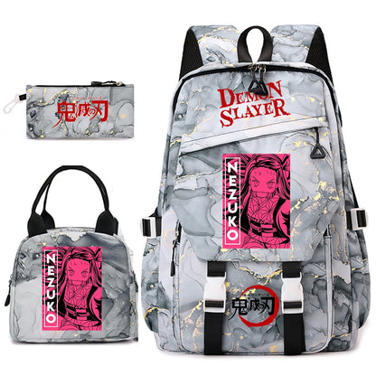 Demon Slayer Anime Backpack Set for Girls Demon Slayer 3Pcs School Bag Lunch Kit Pouch