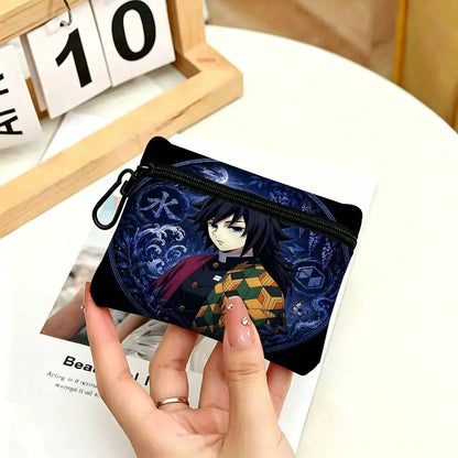 Anime Demon Slayer Multifunctional Oxford Cloth Small Pouch With Hook Mini Coin Wallet Earbud Storage Bag