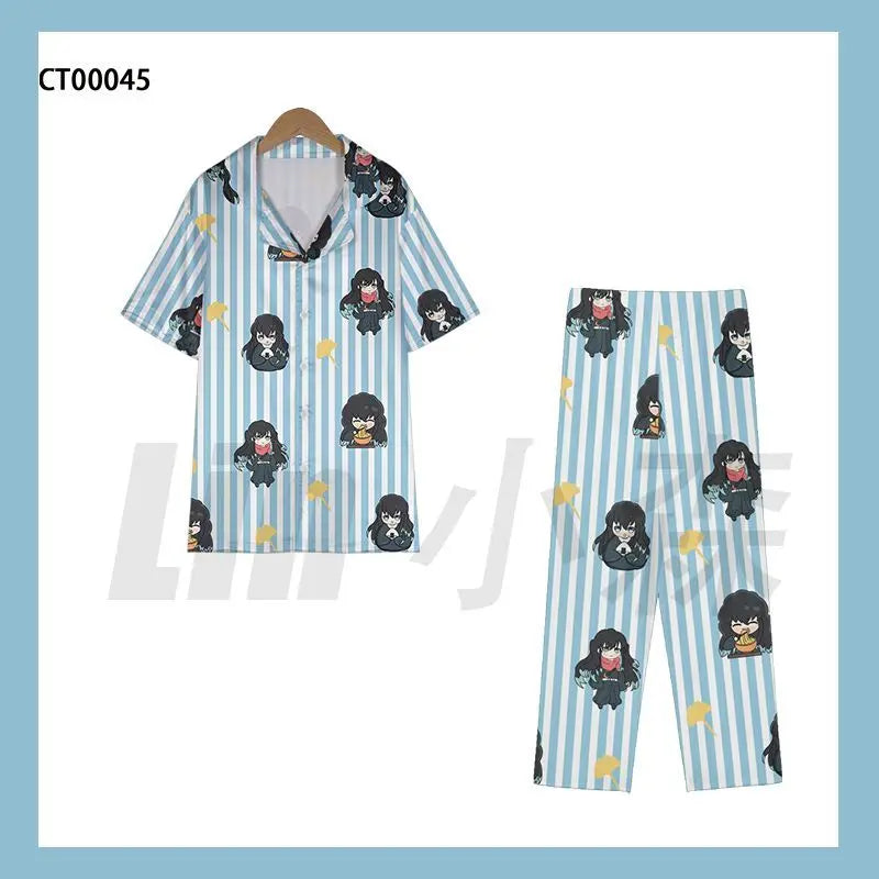 Anime Cosplay Homewear Demon Slayer Agatsuma Zenitsu Cute Pajama Set Demon Girl Pink Pattern Nightwear Loungewear Holiday Gift