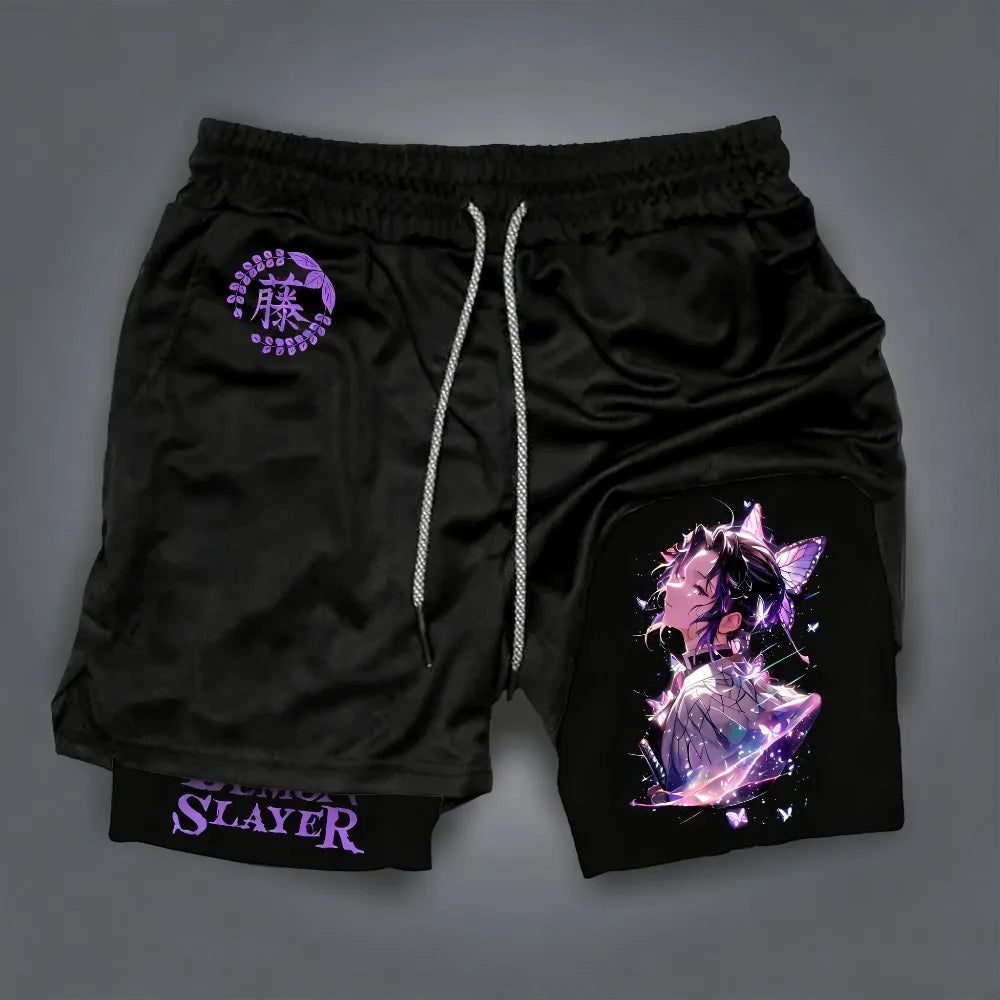 2026 New Unisex Demon SlayerKanroji Mitsuri 2026 Summer New Edition Anime Printed Loose Quick Drying Double Layer Sports Shorts