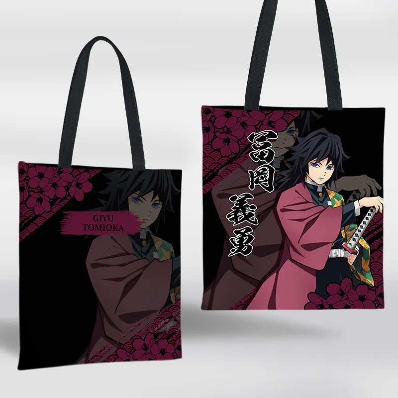 Demon Slayer Mini Shoulder Bag Tanjirou Nezuko Tote Bag Anime Canvas Backpack for Travel Hand-Painted Tote Bag Simple Style Gift