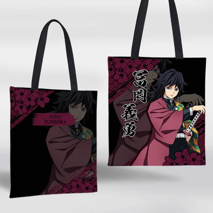 Demon Slayer Mini Shoulder Bag Tanjirou Nezuko Tote Bag Anime Canvas Backpack for Travel Hand-Painted Tote Bag Simple Style Gift