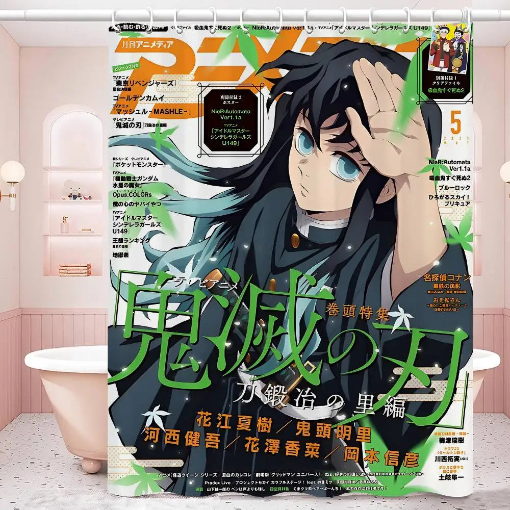 D-Demon Slayer 1pc Shower Curtain Polyester Waterproof Shower Curtain Bathroom Partition Curtain Decoration Accessories
