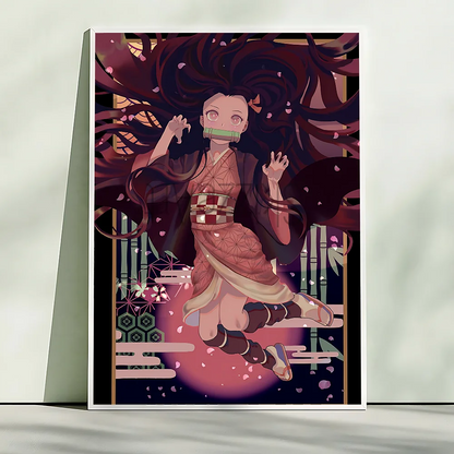 Demon Slayer Nezuko Kamado Cartoon Poster HD Art Sticky Wall Waterproof Home Living Room Bedroom Bar Aesthetic Decoration