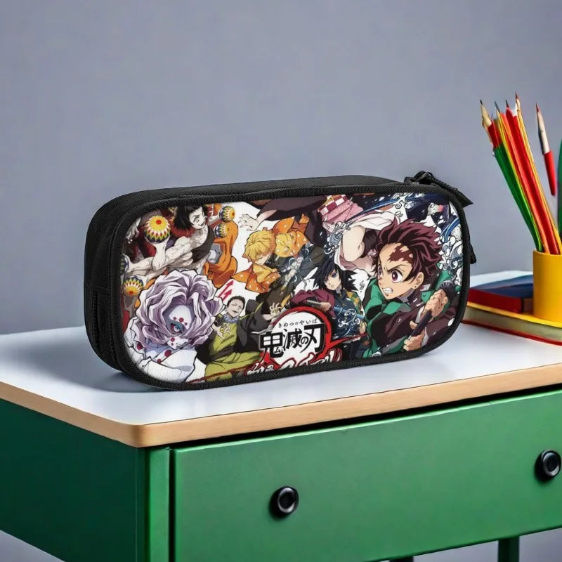 Nime Demon Slayer Kimetsu No Yaiba Pencil Pen Case Stationery Bag Pouch Holder Box Organizer for Teens Girls Adults Student.