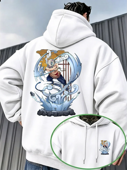 Bandai Demon Slayer Men's Hoodie with Inosuke Print, High-Quality Warm Men's Hooded Sweatshirt for Autumn and Winter