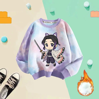 Demon Slayer Children Tie-dyed Sweatshirts Giyu Tomioka Nezuko Boy Girl Hoodie Anime Cute Pullover Fashion Tops Autumn Clothing