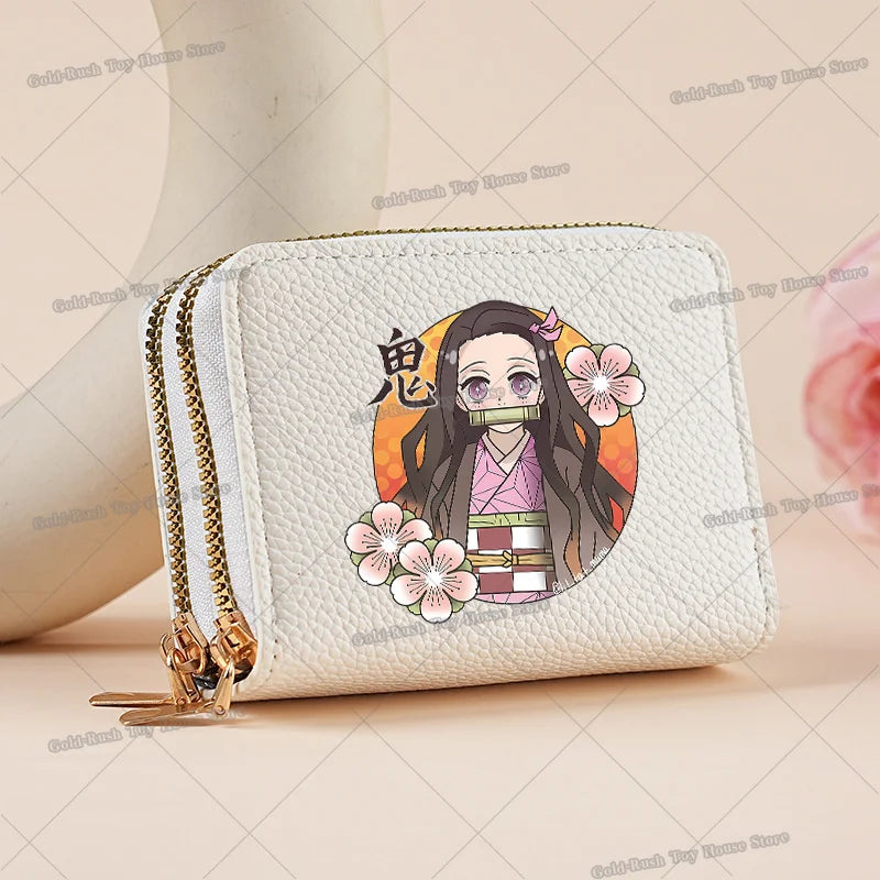 Demon Slayer Kamado Nezuko Women Short PU Wallet Tsuyuri Kanawo Kochou Shinobu ID Card Horders Multi-card Billfold Coin Purses