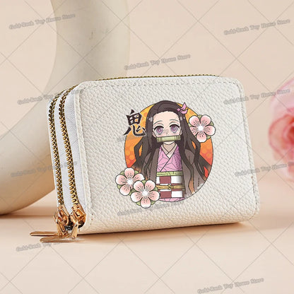 Demon Slayer Kamado Nezuko Women Short PU Wallet Tsuyuri Kanawo Kochou Shinobu ID Card Horders Multi-card Billfold Coin Purses