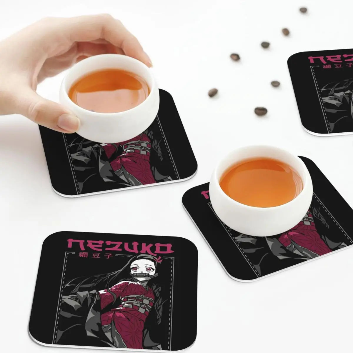 Nezuko Kimono Demon Slayer Kimetsu No Yaiba Anime Coasters Kitchen Placemats Insulation Cup Coffee Mats  Tableware Pads Set of 4