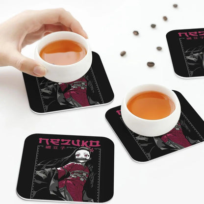Nezuko Kimono Demon Slayer Kimetsu No Yaiba Anime Coasters Kitchen Placemats Insulation Cup Coffee Mats  Tableware Pads Set of 4