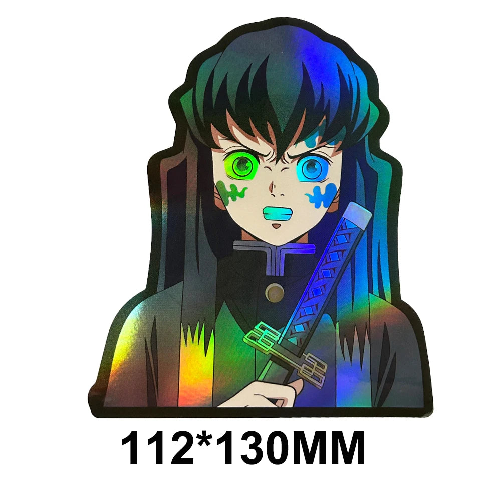 Demon Slayer Cartoon Holographic Anime Laser Stickers Motorcycle Anime Lenticular Car Window Sticker For Laptop Hot（25 designs）