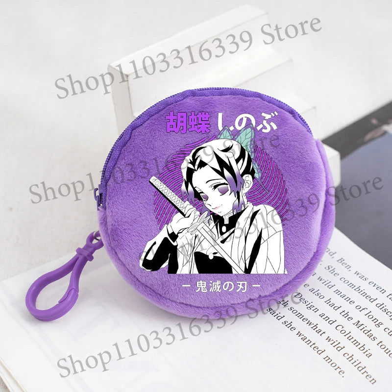 Demon Slayer Coin Purse Anime Figure Tanjiro Nezuko  Giyu Tomioka Wallet Key Earphones Storage Pouch Cute Round Mini Zero Wallet