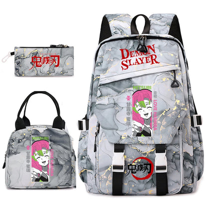 Demon Slayer Anime Backpack Set for Girls Demon Slayer 3Pcs School Bag Lunch Kit Pouch