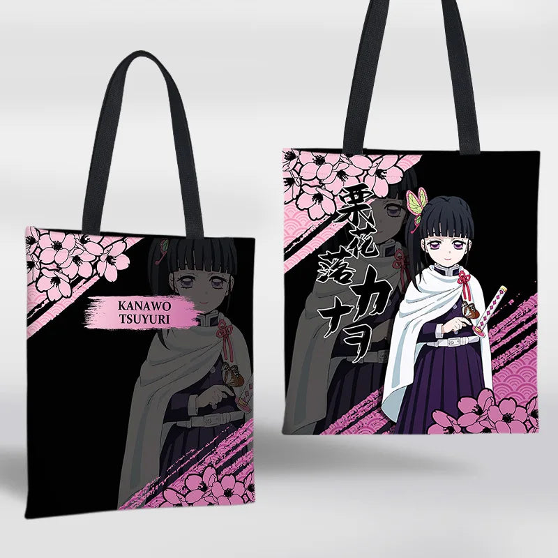 Demon Slayer Mini Shoulder Bag Tanjirou Nezuko Tote Bag Anime Canvas Backpack for Travel Hand-Painted Tote Bag Simple Style Gift