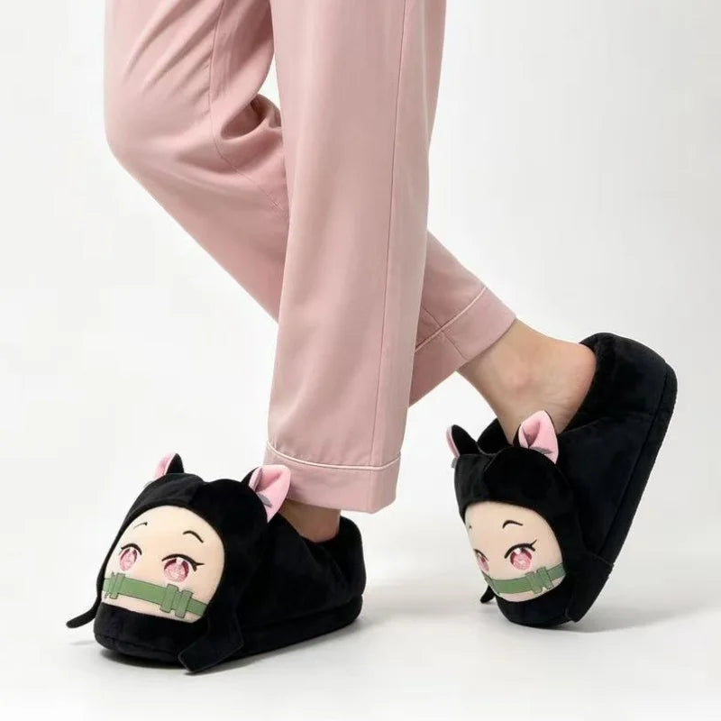 Anime Demon Slayer Plush Slippers Kamado Nezuko Cute Cotton Floor Slippers Tanjirou Rengoku Kyoujurou Nonslip Home Shoes Gifts