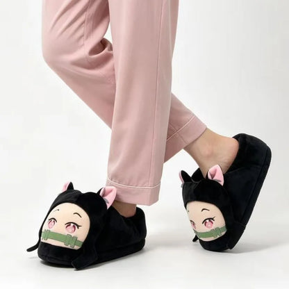 Anime Demon Slayer Plush Slippers Kamado Nezuko Cute Cotton Floor Slippers Tanjirou Rengoku Kyoujurou Nonslip Home Shoes Gifts