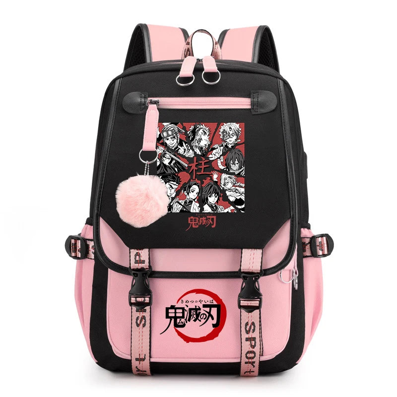 Demon Slayer Anime Print Backpack for Girls Casual School Bookbag Lightweight Teen Travel Rucksack