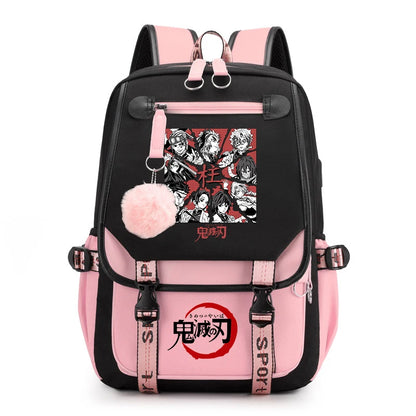 Demon Slayer Anime Print Backpack for Girls Casual School Bookbag Lightweight Teen Travel Rucksack