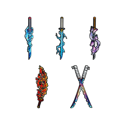 5Pcs Demon Slayer Nichirin Swords Enamel Pins Set Anime Cosplay Badges Collectible Brooches for Water Flame Thunder Hashira Fans