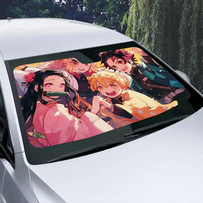 Demon Slayer Windshield Sunshade Anime Cute Car Front Windshield 70x130cm Sun Visor Heat Reflector