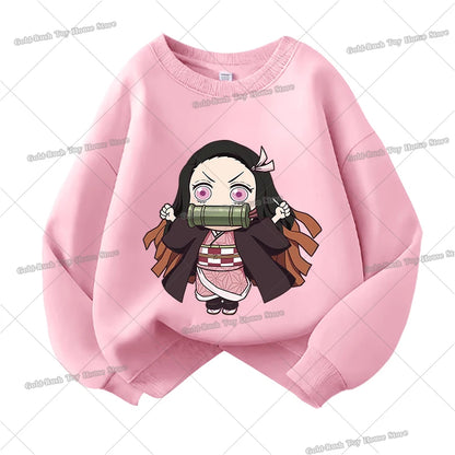 Demon Slayer Children Sweatshirt Kamado Nezuko Kochou Shinobu Autumn Sportswear for Girl Anime Tracksuit Cartoon Kids Pullovers