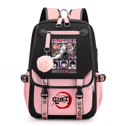 Demon Slayer Anime Print Backpack for Girls Casual School Bookbag Lightweight Teen Travel Rucksack