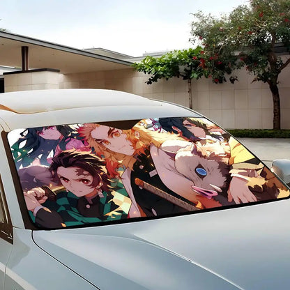 Demon Slayer Windshield Sunshade Anime Cute Car Front Windshield 70x130cm Sun Visor Heat Reflector