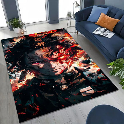 Anime Demon S-Slayer Kamado Nezuko Tanjirou Cartoon Rug for Bedroom Living Room Sofa Home Doormat Decor,Kids Non-slip Floor Mat