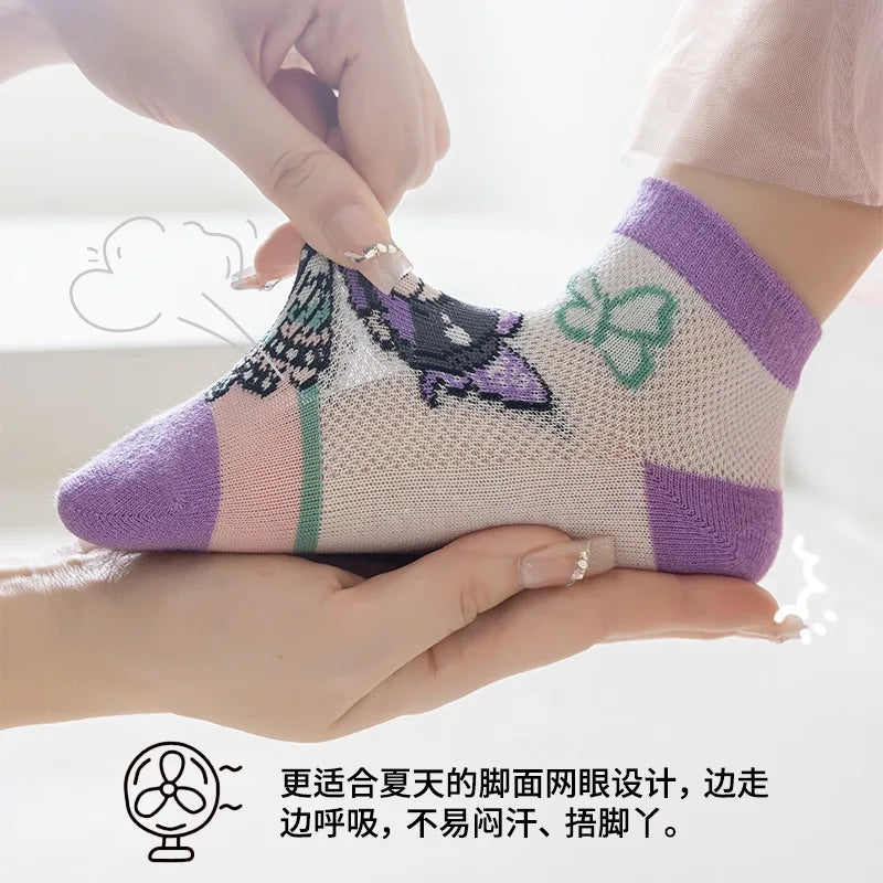 5pcs Demon Slayer socks cute anime Mitsuri Kanroji Zenitsu Agatsuma Nezuko Kamado mesh breathable socks suitable for ages 6-12