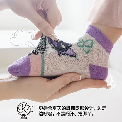 5pcs Demon Slayer socks cute anime Mitsuri Kanroji Zenitsu Agatsuma Nezuko Kamado mesh breathable socks suitable for ages 6-12