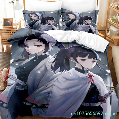 Kawaii Cartoon Demon Slayer Bedding Sets Duvet Cover Set With Pillowcase Twin Full Queen King Bedclothes Bed Linen Home Textiles