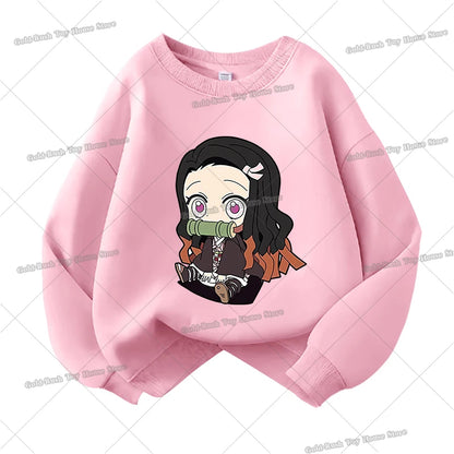 Demon Slayer Children Sweatshirt Kamado Nezuko Kochou Shinobu Autumn Sportswear for Girl Anime Tracksuit Cartoon Kids Pullovers