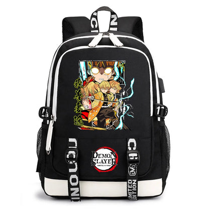 Demon Slayer Anime Print Student Backpack USB Charging Port Lightweight School Bag for Boys Girls