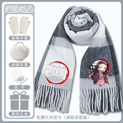 Anime Demon Slaye Nezuko Tanjiro Cartoon Printed Scarf Autumn Winter Men's and Women's Fashion Versatile Warm Grid Scarf