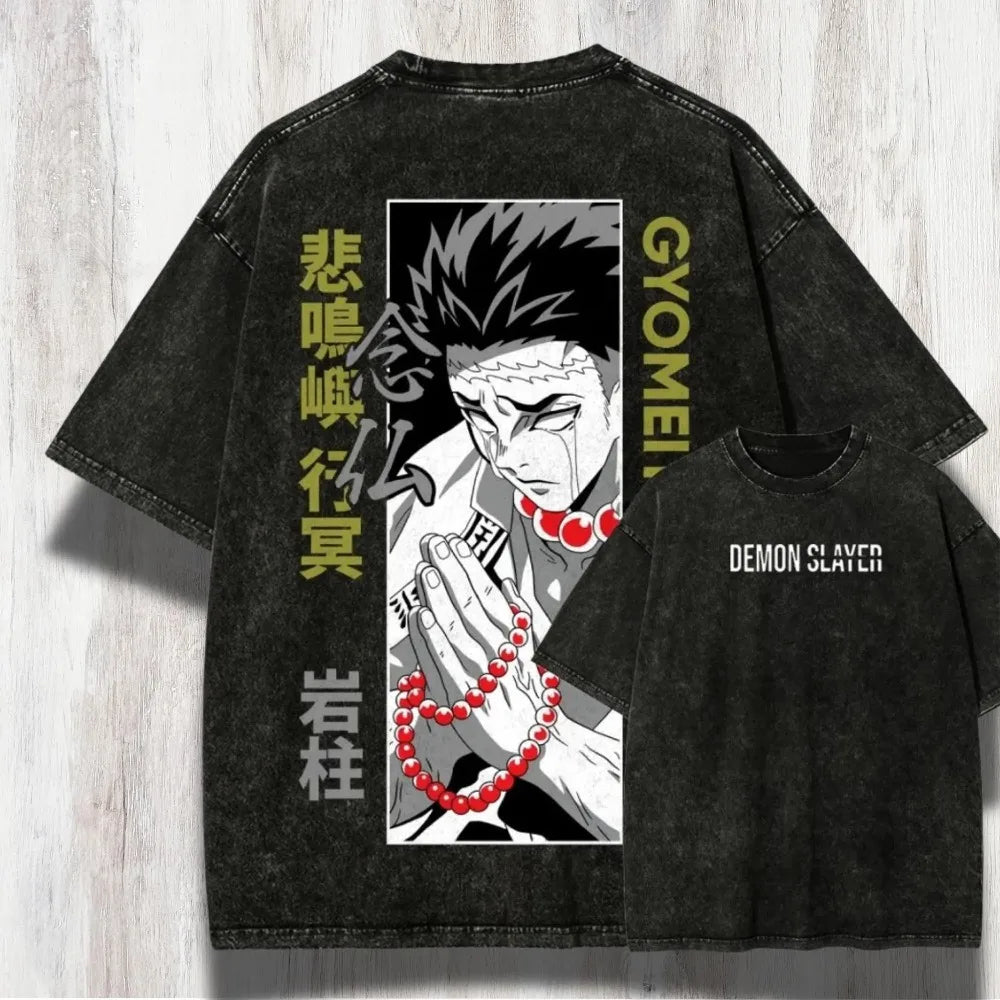 2026 Latest Gyomei Demon Slayer T-Shirt  Oversized Vintage Anime Tee  Himejima Hashira Graphic Shirt Manga Streetwear
