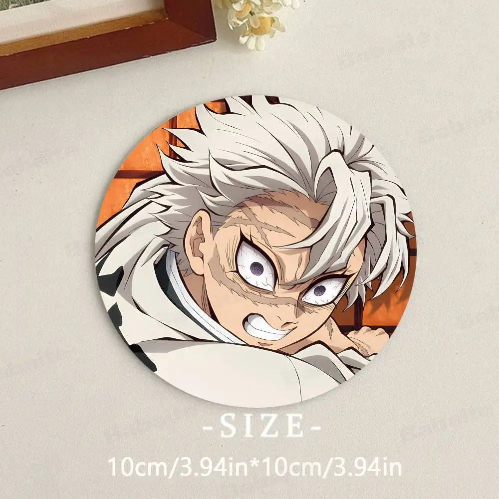 Cartoon Character Shinazugawa Sanemi Wood Coasters Round Coaster Non-slip Heat Insulation Coffee Mats Home Accessories Kitchen