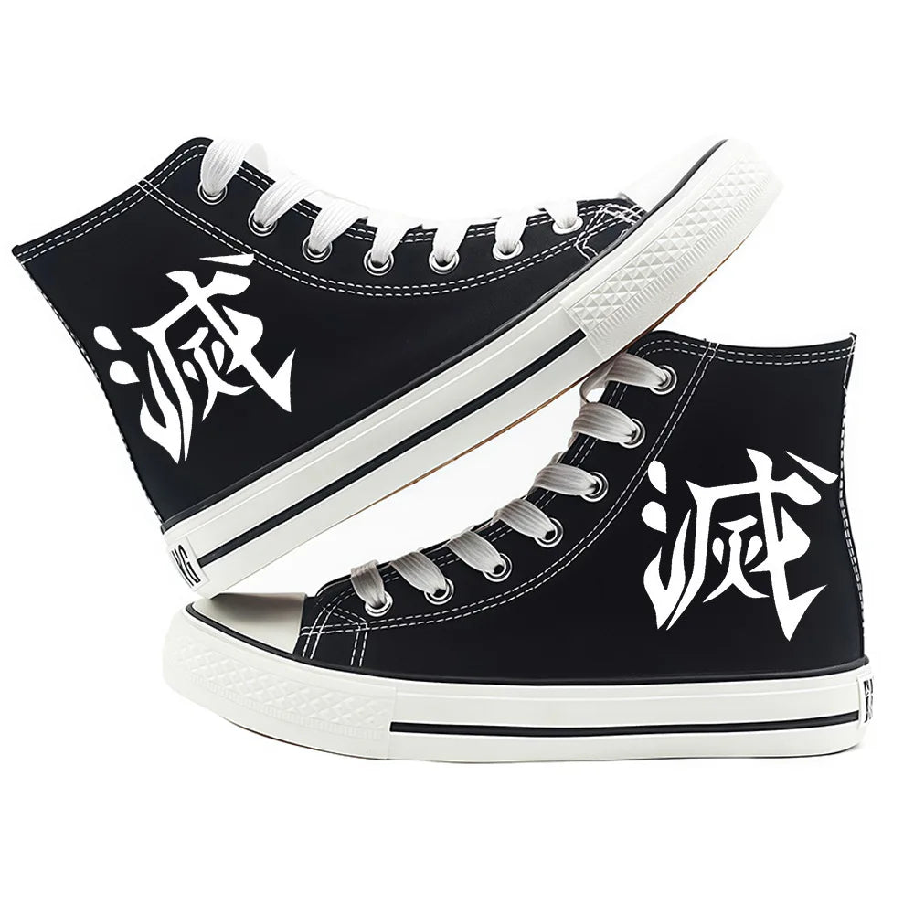 Anime Demon Slayer Canvas Shoes Casual Shoes High Top Sneaker Boys Girls Studebts Kawaii Hand-Painted Anime Shoes Birthday Gift