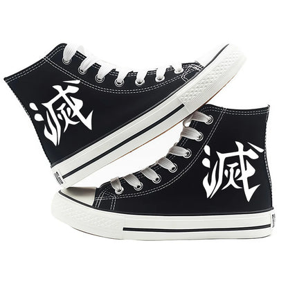 Anime Demon Slayer Canvas Shoes Casual Shoes High Top Sneaker Boys Girls Studebts Kawaii Hand-Painted Anime Shoes Birthday Gift