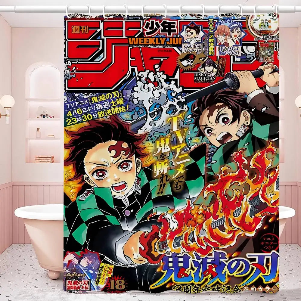 D-Demon Slayer 1pc Shower Curtain Polyester Waterproof Shower Curtain Bathroom Partition Curtain Decoration Accessories