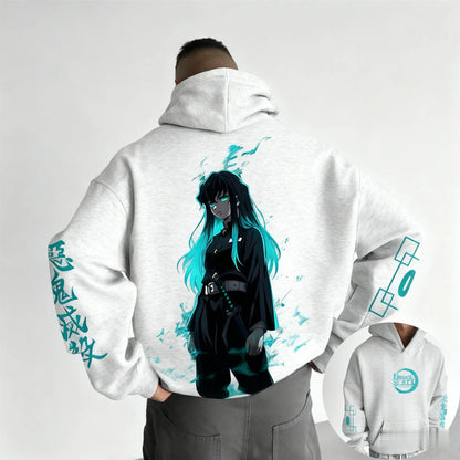 Demon Slayer Muichiro Tokito Large Size Fleece Hoodie American New Autumn Winter Men's and Women's Parent-Child Versatile Jacket